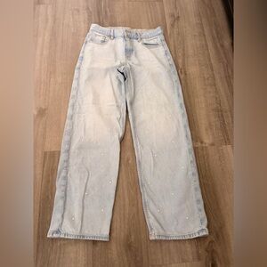 American Eagle Outfitters Light Wash Straight-Leg Jeans with Pearl Accents